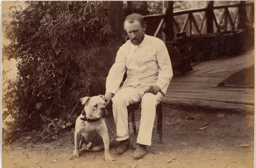 Robert Hotz Esquire and Bulldog by Raja Deen Dayal (Indian, 1844–1905)