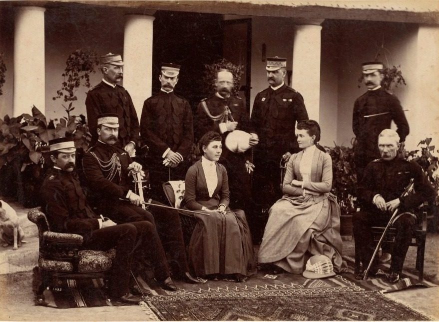 The Duke and Duchess of Connaught, with Col. Adam, Captain H.V. Benett, Col. Becher, Gen. Knowles, Captain Herbert, Col. Cavaye, Mrs. Cavaye, and Gen. R. Gellispie, Mhow by Raja Deen Dayal (Indian, 1844–1905)