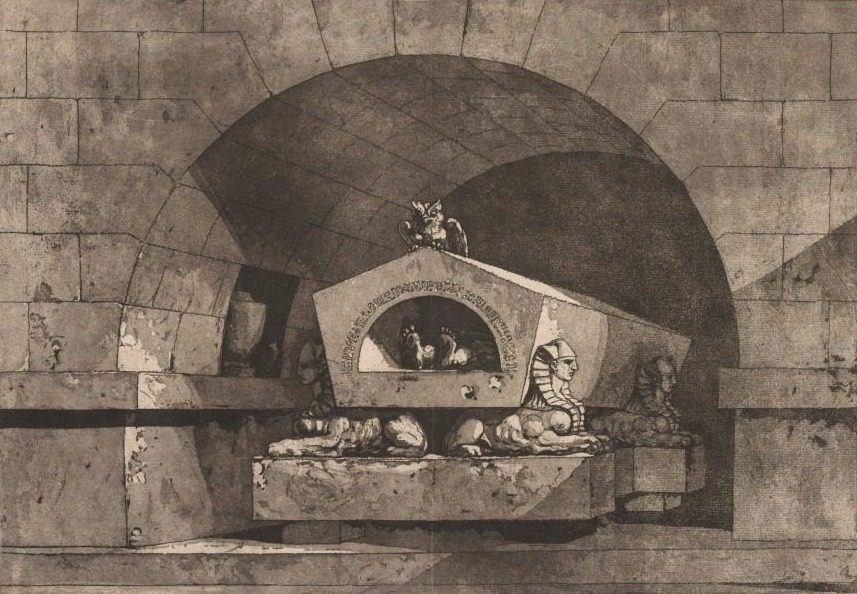 Tomb with Sphinxes and an Owl by Louis Jean Desprez (French, 1743–1804)