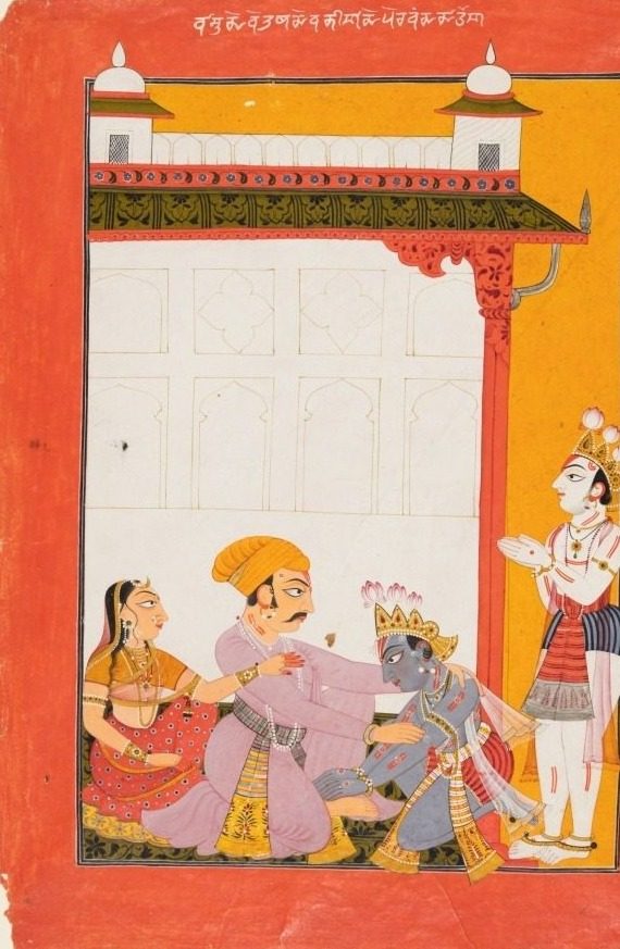 Krishna and Balarama touching the feet of Vasudeva and Devaki, from the “Vertical” Bhagavata Purana