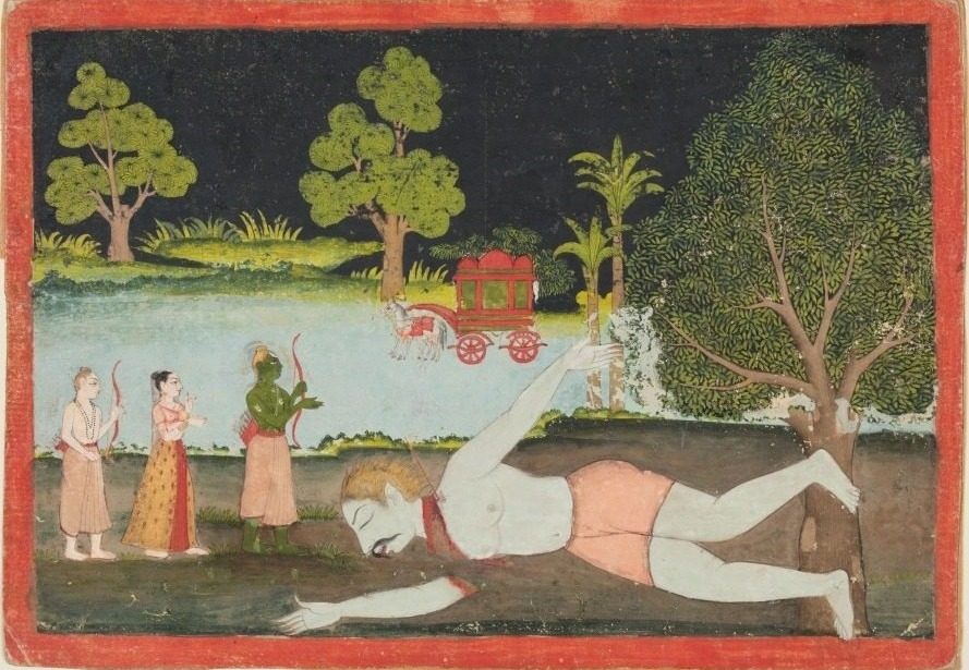 Rama and Lakshmana slay the demon giant Viradha, from Chapters 2 through 4 of the Aranya Kanda (Book of the Forest) of a Ramayana (Rama’s Journey)