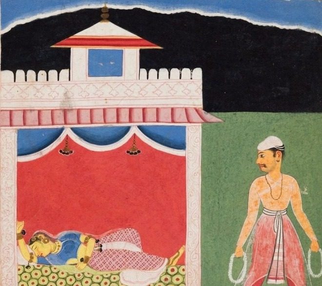 The  Lover Leaves Wistfully in the Morning after a Passionate Tryst: Lalit Ragini, from a Ragamala