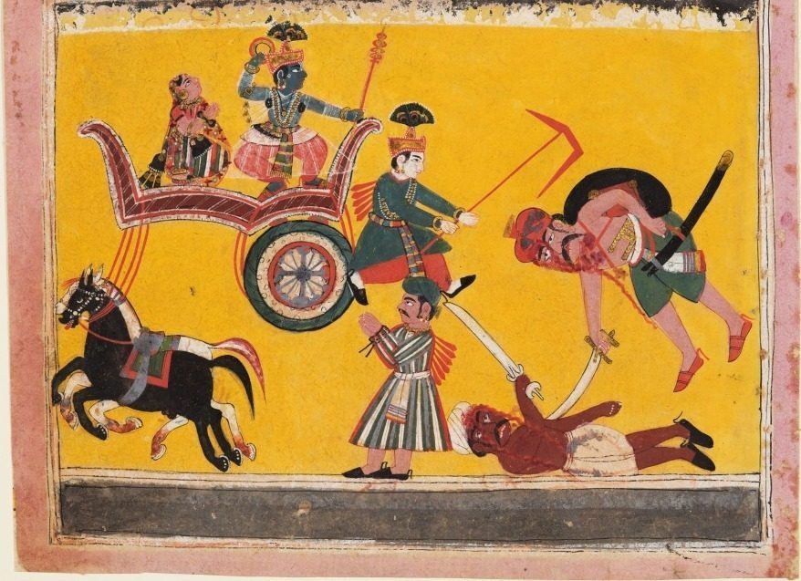 Abduction of Rukmini: Krishna Tied the Hands of Rukma, from a Bhagavata Purana