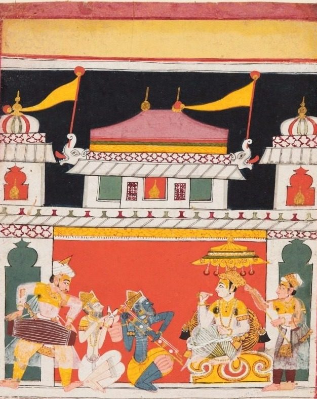 Three Musicians Perform Before a King: Shri Raga, from a Ragamala