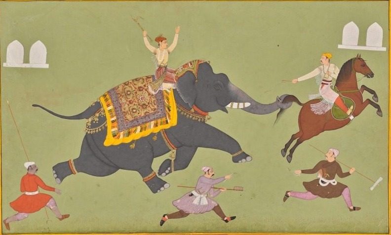 The Elephant of Maharana Jai Singh of Mewar (r. 1680–98) Catches a Horse by the Tail