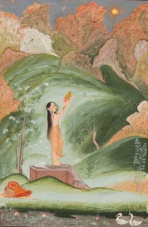 A girl worshipping the rising sun (Surya puja) by Chokha (Indian, active c. 1799–1824)