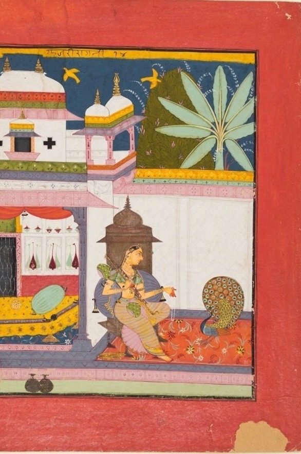 Woman Addressing a Peacock: Gujari Ragini of Megh, from a Ragamala