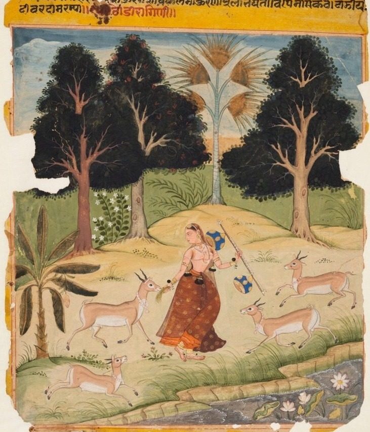 Woman Feeding Deer: Todi Ragini, from a Ragamala