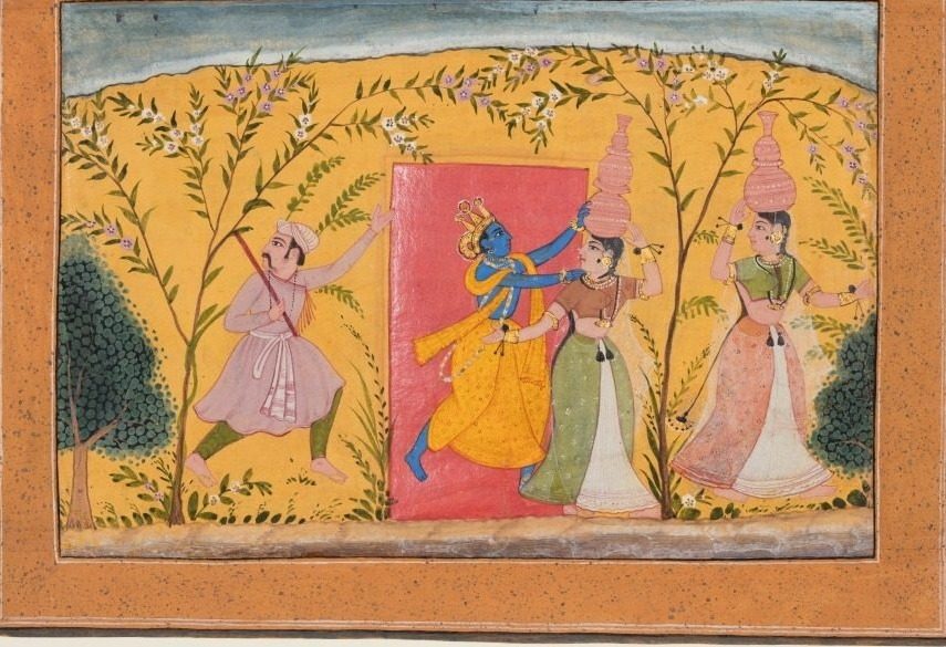 Krishna Exacts a Toll from the Milkmaids: Dana-Lila, from a Bhagavata Purana