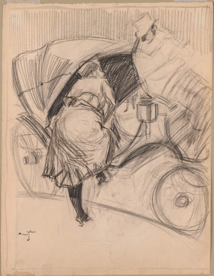 Woman Entering a Fiacre (recto) by Jean Louis Forain (French, 1852–1931)