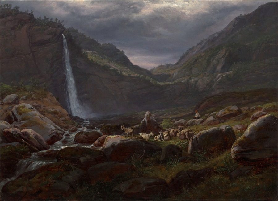 Feige Waterfall (Feigefossen), Lysterfjord, Norway by Johan Christian Clausen Dahl (Norwegian, 1788–1857)