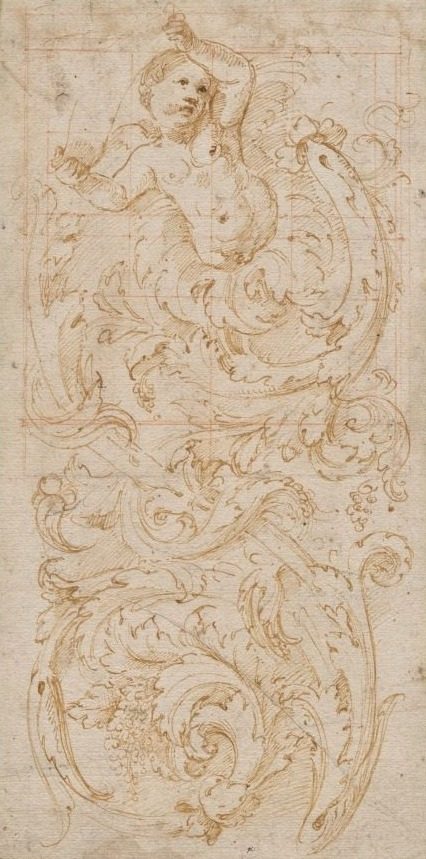 Design for a Frieze with a Putto and Acanthus Leaves by Giulio Romano (Italian, 1492/99–1546)