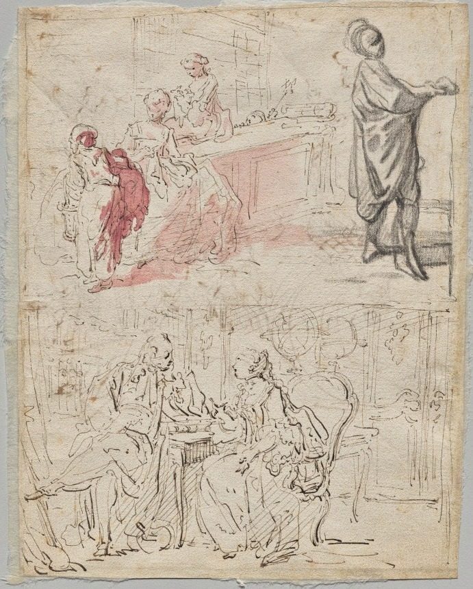 Theatre Scene (recto) by Gabriel de Saint-Aubin (French, 1724–1780)