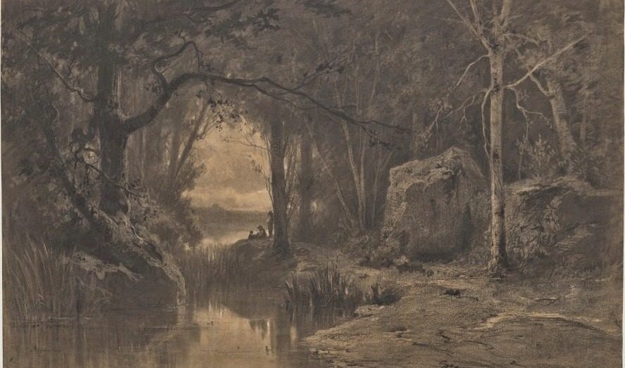Three Fishermen Along the Banks of a River at the Edge of a Forest by Adolphe Appian (French, 1818–1898)