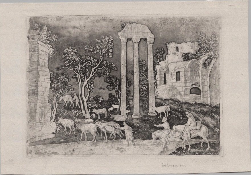Pastoral Landscape with Ruins and a Ford by Gerhardt Janssen (Dutch, 1636–1725)