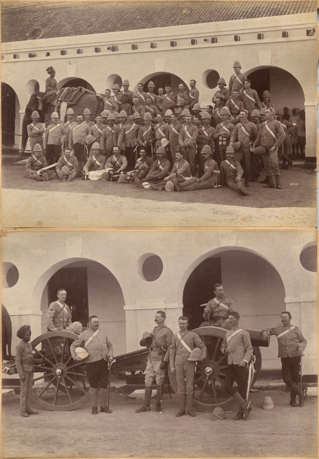 Officers of Elephant Battery, Jhansi (recto); Men of Elephant Battery, Jhansi (verso) by Raja Deen Dayal (Indian, 1844–1905)