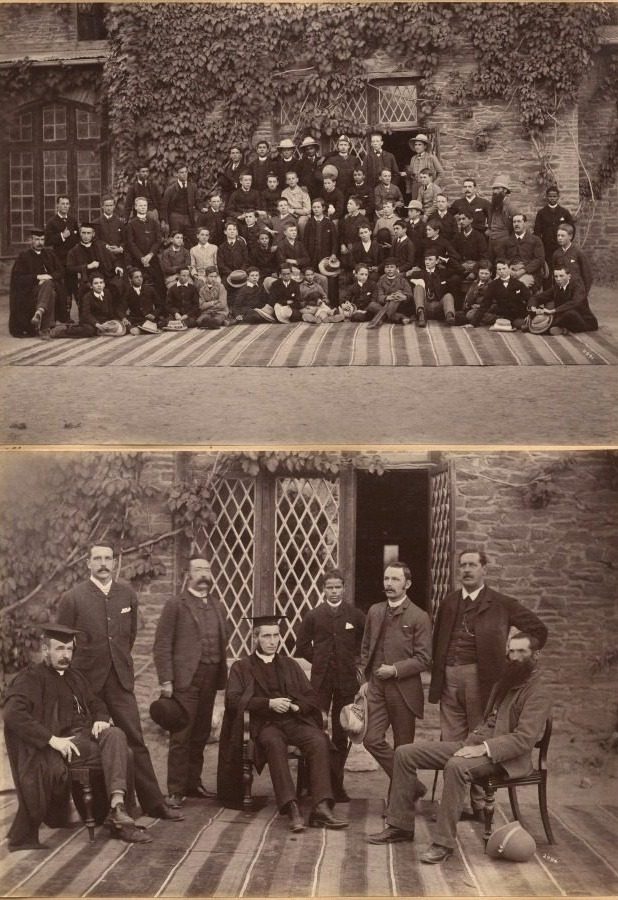 Principal and Teachers of Bishop Cotton School, Shimla (recto); Middle Class Students and Staff, Bishop Cotton School, Shimla (verso) by Raja Deen Dayal (Indian, 1844–1905)