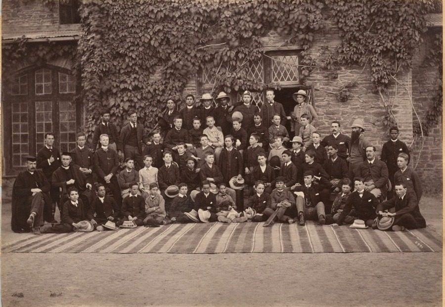 Middle Class Students and Staff, Bishop Cotton School, Shimla (verso) by Raja Deen Dayal (Indian, 1844–1905)