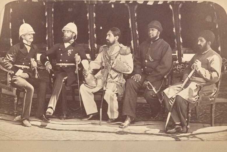 The Amir Yakub Khan, General Daod Shah, Habeebula Moustafi, Major Cavagnari, Mr. Jenkyns by John Burke (Irish, 1845–1915)
