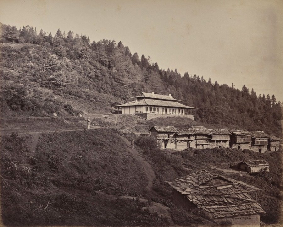 The Upper Himmalayahs. Village of Harkundu with Traveller's Bungalow in Rest-House by Samuel Bourne (British, 1834–1912)