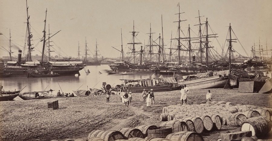 Calcutta. The Custom House Landing Place. Shipping in the River Hoogly by Samuel Bourne (British, 1834–1912)