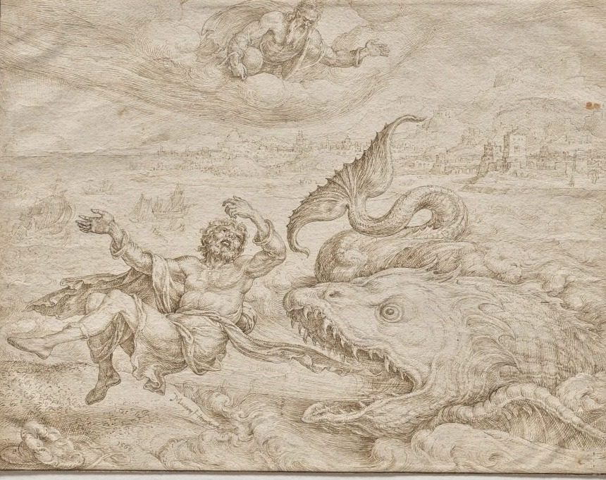 Jonah Cast Out by the Whale onto the Shore of Nineveh by Maarten van Heemskerck (Dutch, 1498–1574)
