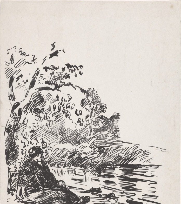 Woman Sitting by a Pond by Camille Pissarro (French, 1830–1903)