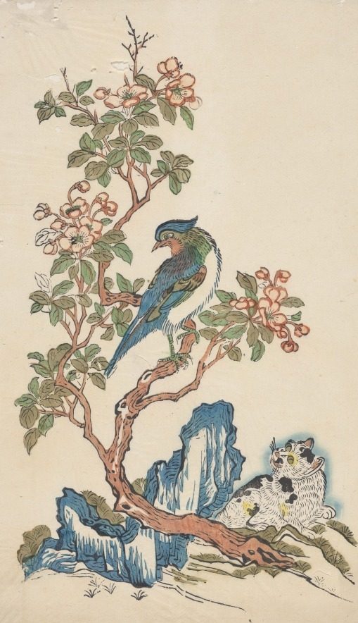 Picture of a Cat, a Bird, and a Crabapple