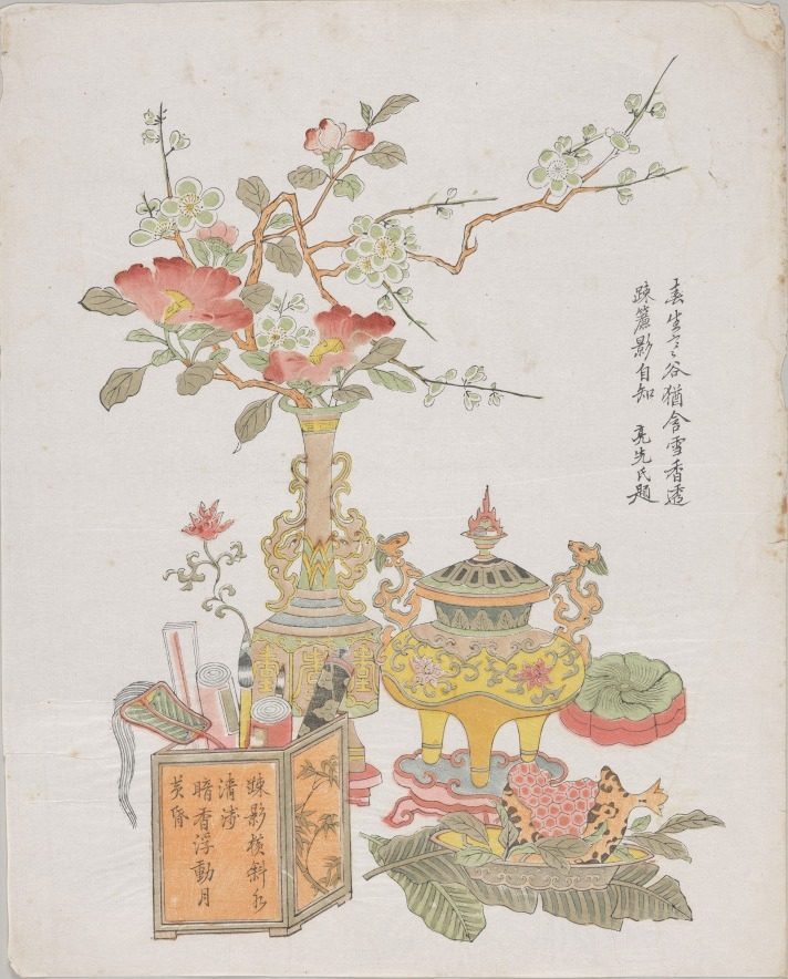 Plum and Camellia in a Bronze Vase