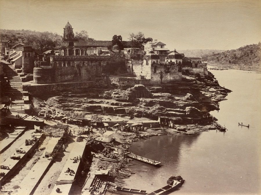 View of the Riverbank of the Narmada at Omkareshwar by Raja Deen Dayal (Indian, 1844–1905)