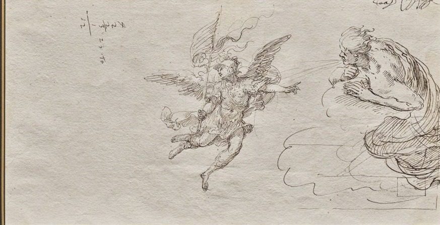 Studies of an Archangel and a Wind God (verso) by Massimo Stanzione (Italian, 1585–1656)