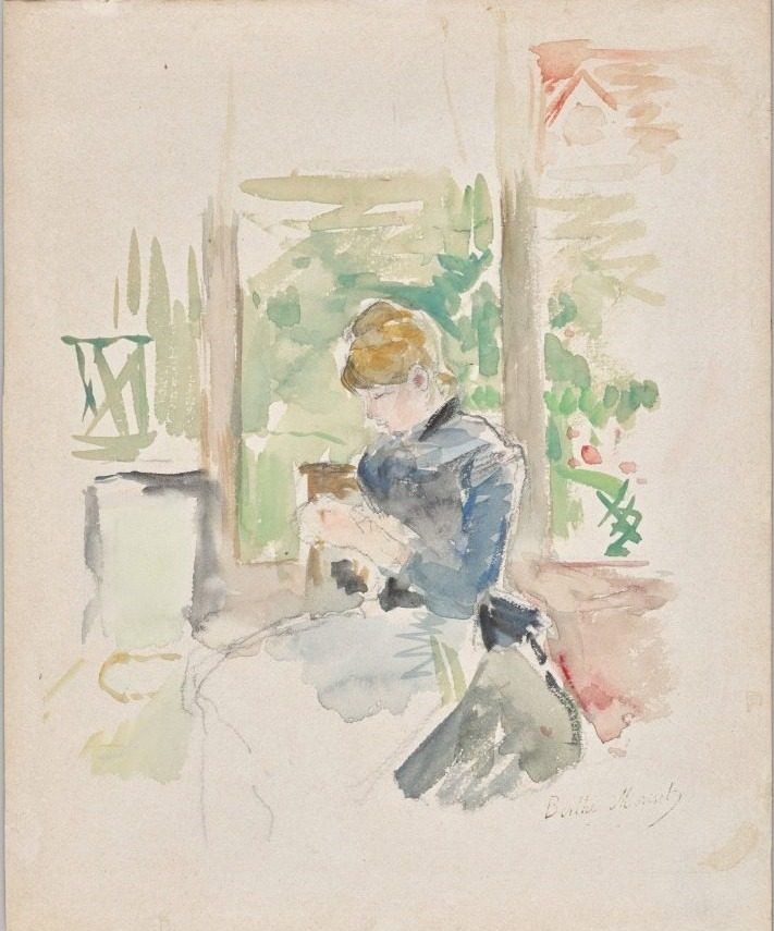 Sewing near the Window by Berthe Morisot (French, 1841–1895)