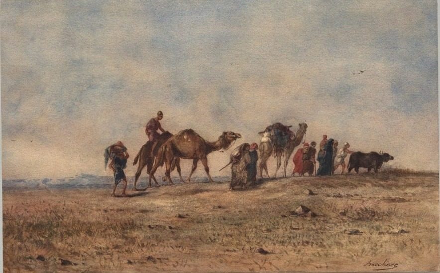 A Caravan in the Desert by Narcisse Berchère (French, 1819–1891)