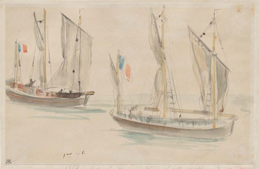Two Boats at the Harbor of Dieppe by Eugène Delacroix (French, 1798–1863)