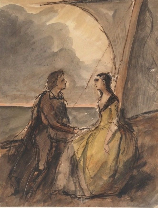 Seated Man and Woman by Célestin François Nanteuil (French, 1813–1873)