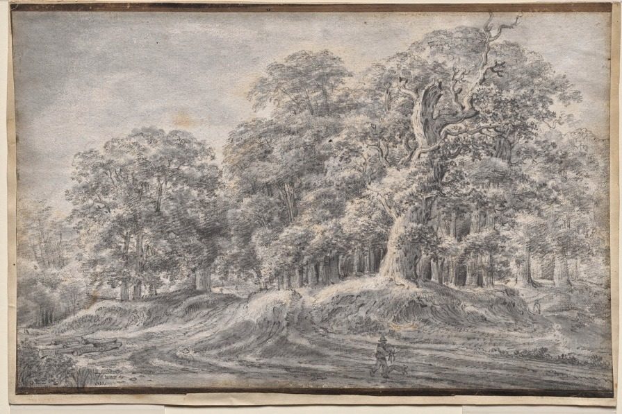 A Track on the Edge of a Wood with a Peasant Carrying Sheep by Anthonie Waterloo (Dutch, 1609/10–1690)