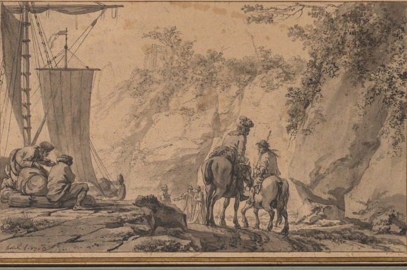 Figures in a Landscape by Jean-Pierre-Louis-Laurent Hoüel (French, 1735–1813)