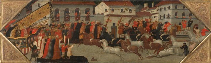 Panel from a Cassone: The Race of the Palio in the Streets of Florence by Giovanni Francesco Toscani (Italian, c. 1380–1430)