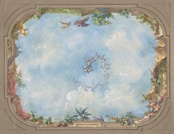 Design for Trompe l'Oeil Stairway Ceiling, Hôtel Hope by Jules-Edmond-Charles Lachaise