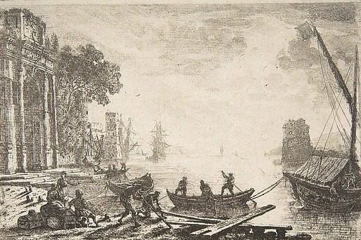 Harbor Scene with Rising Sun by Claude Lorrain (Claude Gellée)