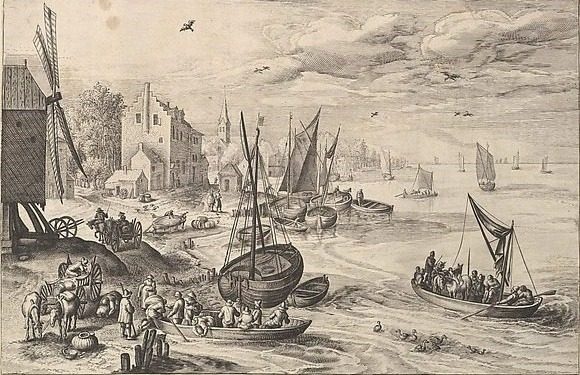 Harbor Scene by Crispijn de Passe the Elder