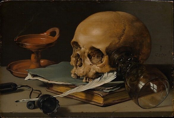 Still Life with a Skull and a Writing Quill by Pieter Claesz