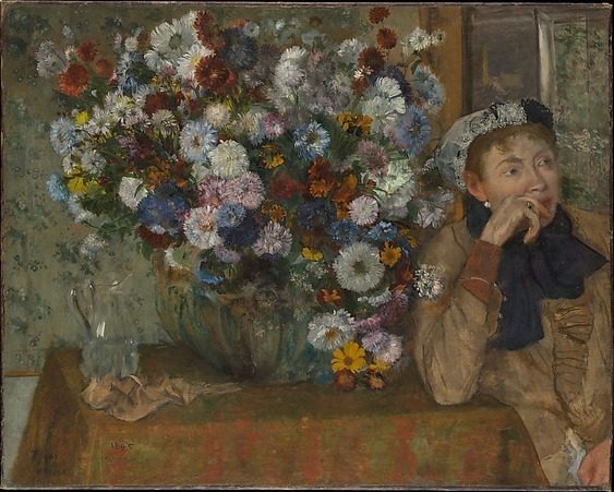 A Woman Seated beside a Vase of Flowers (Madame Paul Valpinçon?) by Edgar Degas