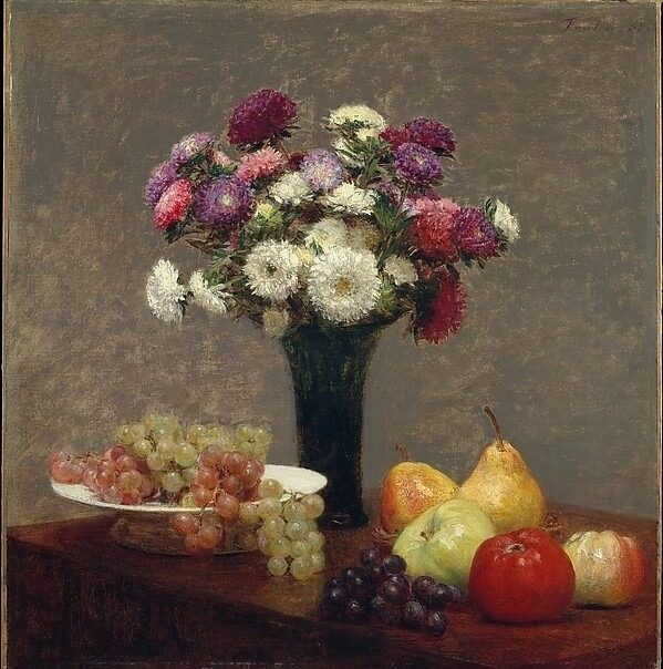 Asters and Fruit on a Table by Henri Fantin-Latour