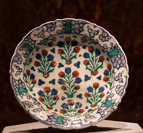 Dish with Pattern of Flowering Plants