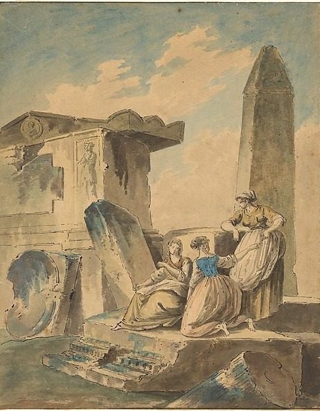 Three Young Girls by Ruins by Hubert Robert