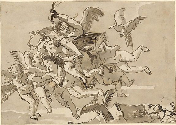 Cupid Blindfolded, Carried Through the Sky by Seven Winged Putti by Giovanni Domenico Tiepolo