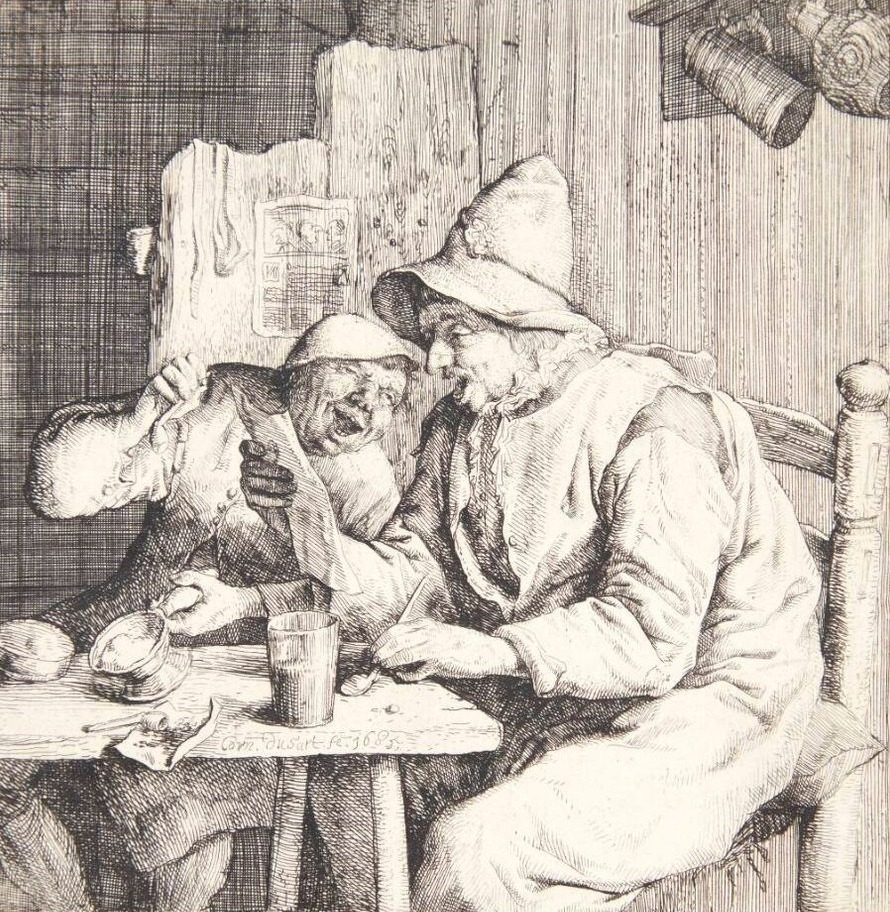 To syngende bønder i en kro by Cornelis Dusart