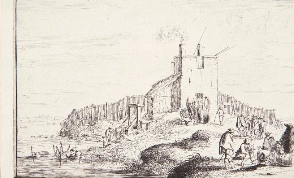 Lille fæstning ved en flodbred by Robert van den Hoecke