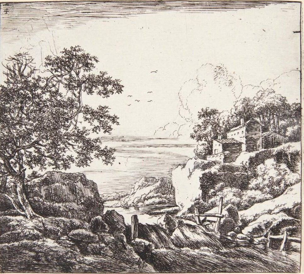 Landskab med lille vandfald by Herman Naiwincx